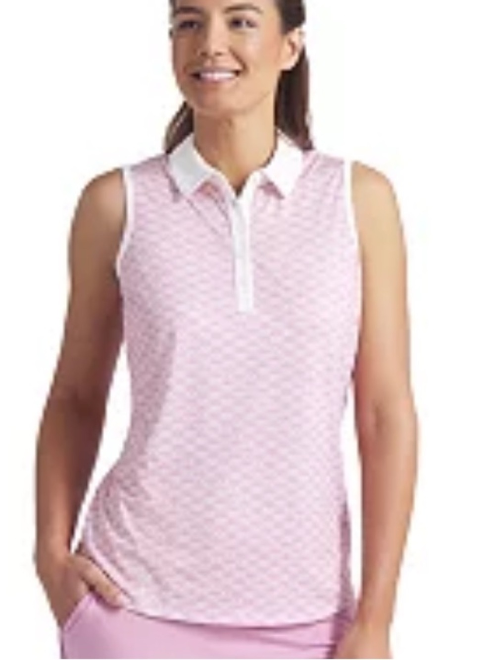 RBX Pro Shop Pink & White Striped Polo Golfing Sleeveless Tank Top S NWOT